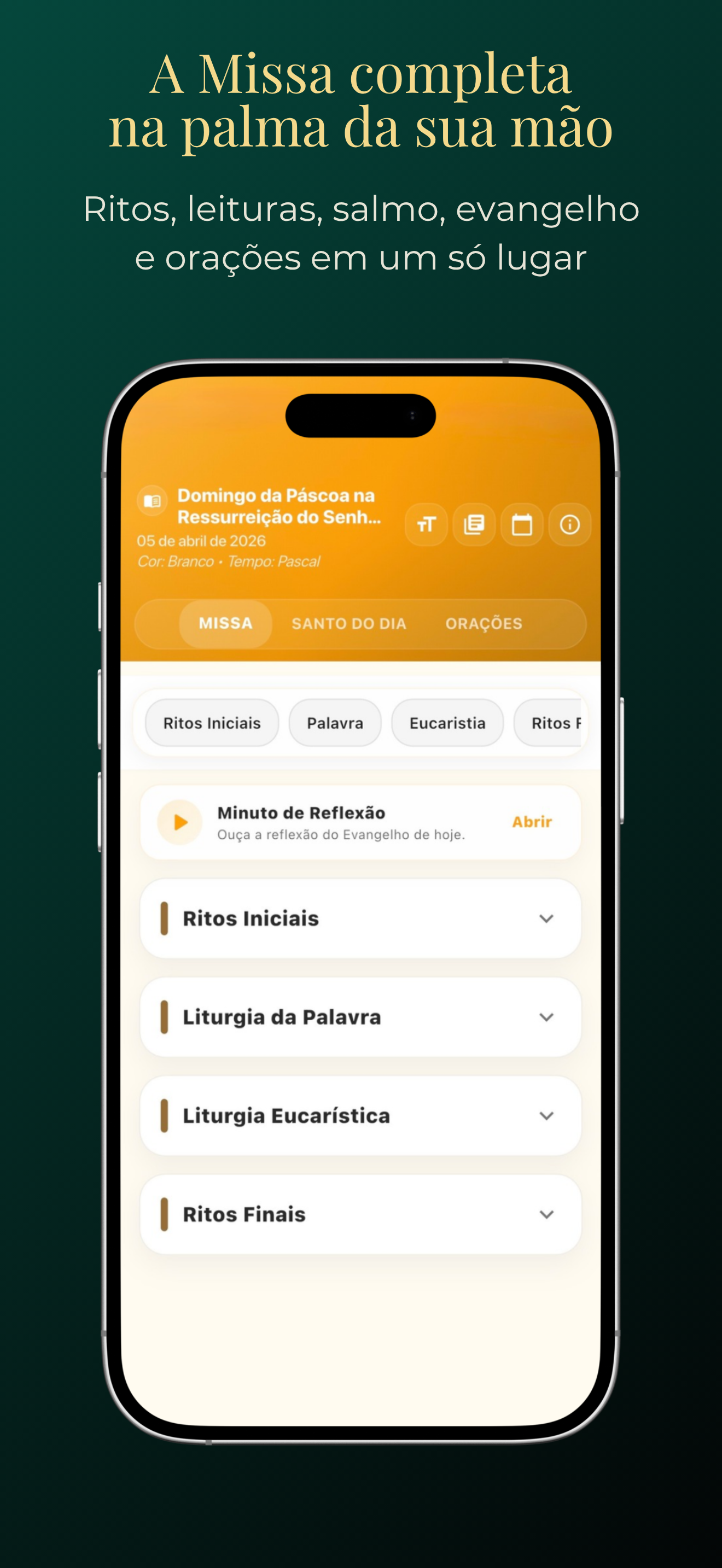 Tela do app mostrando a Missa completa