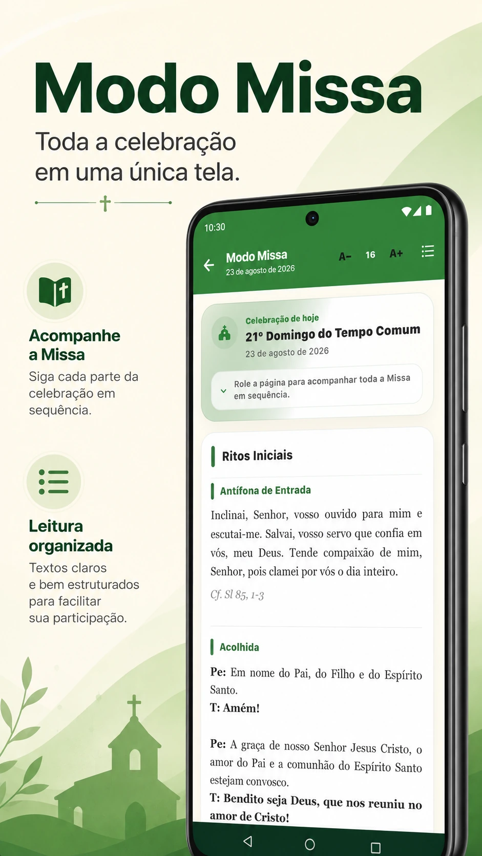 Tela do Modo Missa com celebração completa